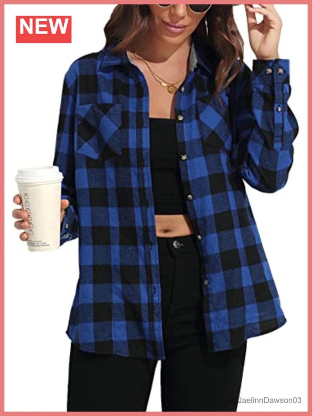 Plaid Flannel Shirt Women Long Sleeve Button Down Loose Fit Casual
